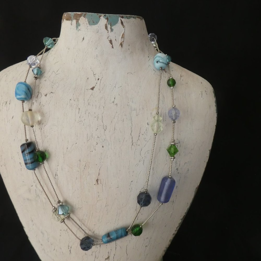 Lia Sophia - Blue & Silver Glass Bead Necklace